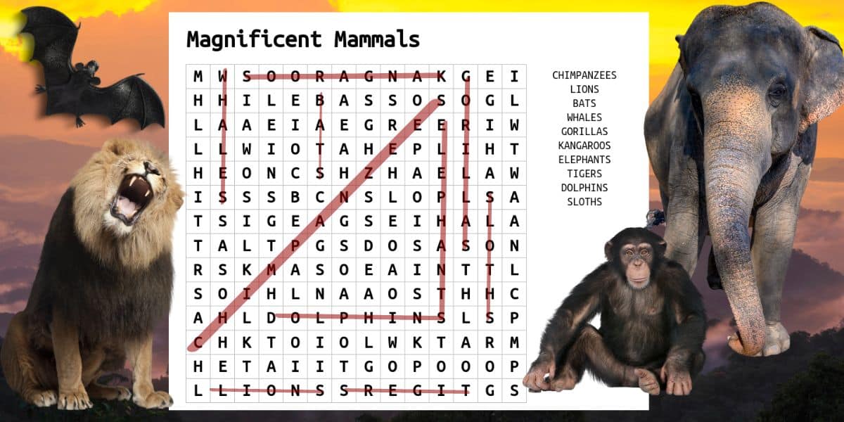 IQ test alert: challenge your brain with the 10-word mammals wordsearch!