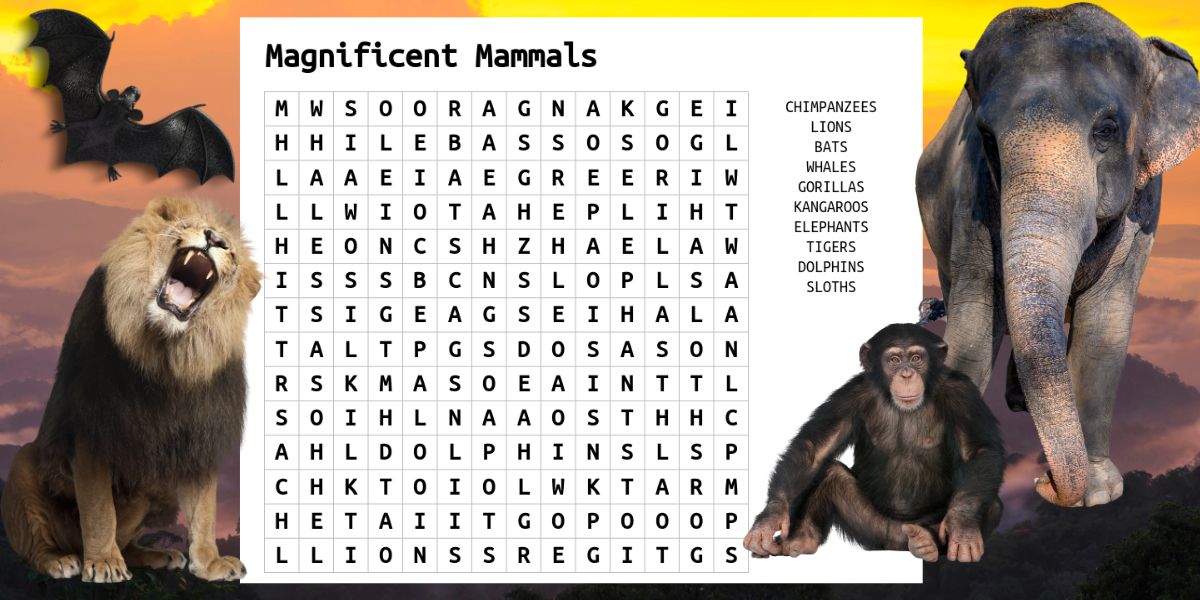 IQ test alert: challenge your brain with the 10-word mammals wordsearch!
