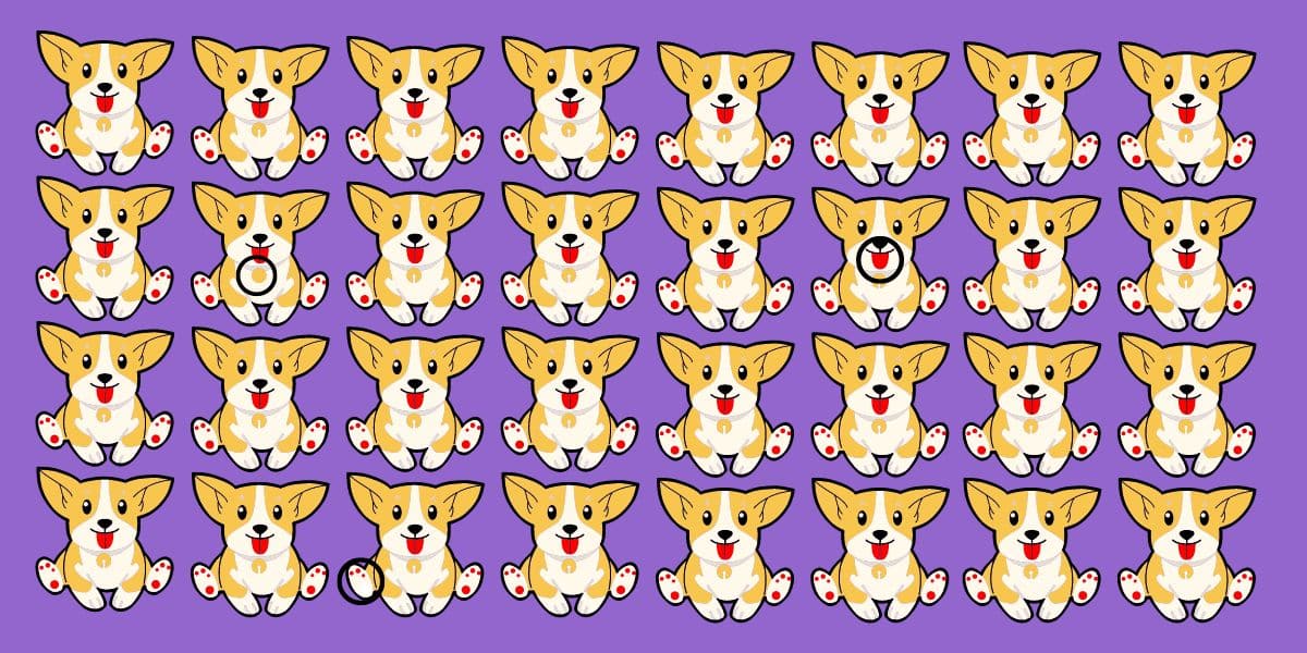 Can you spot the odd ones out in less than 25 seconds? challenge your visual skills with this series of Corgi images!