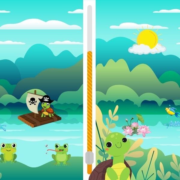 Can you spot the 6 differences in the frog lake scene? challenge yourself to complete it in less than 20 seconds!