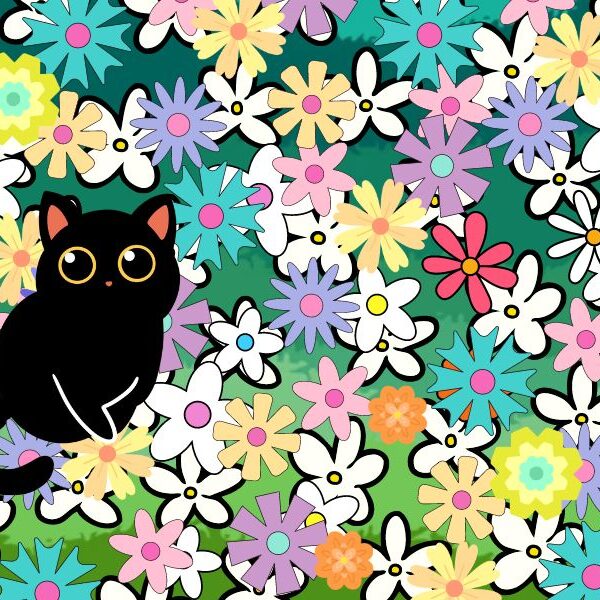 Find the kitten brain teaser: can you spot the lost kitten among the flowers in 10 seconds or less?