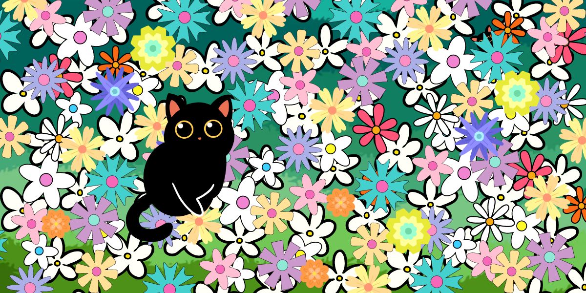 Find the kitten brain teaser: can you spot the lost kitten among the flowers in 10 seconds or less?