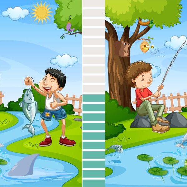 Can you spot all 7 differences in this bustling fishing scene in less than 9 seconds? Challenge yourself to beat the clock and see!