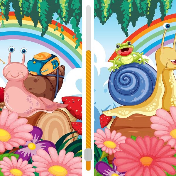 Can you spot the five differences in this colorful snail scene in less than 6 seconds? Take the challenge now and find out!